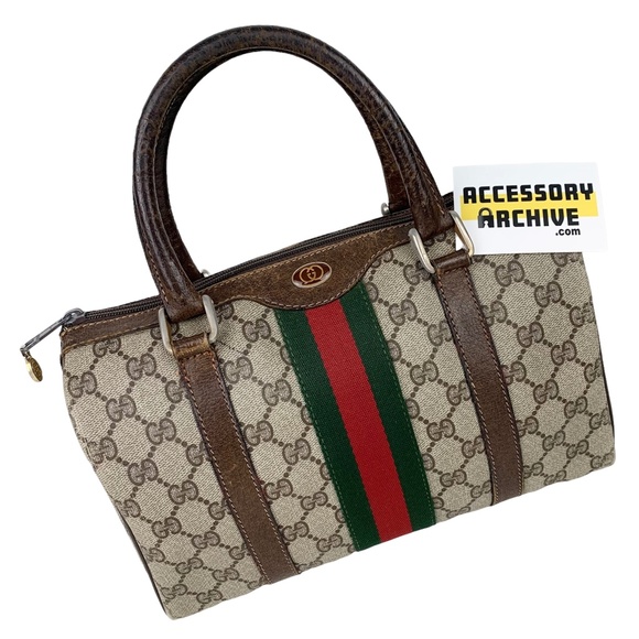 GUCCI Vintage Monogram Stripe Boston Bag - Picture 2 of 14
